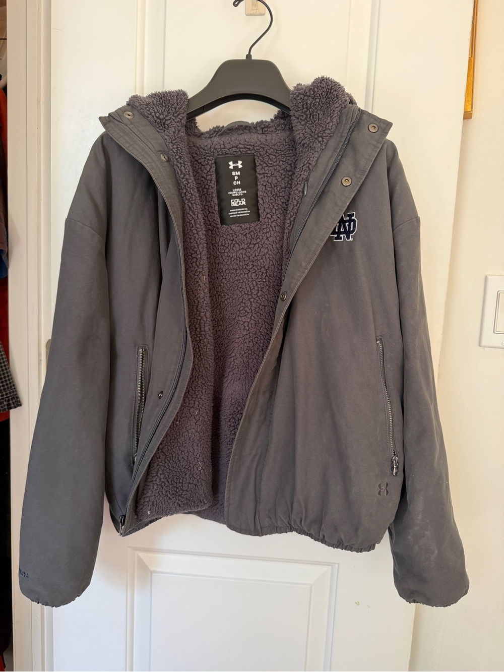 Vintage Notre Dame Under Armour Women’s Charcoal Gray Sherpa-Lined jacket